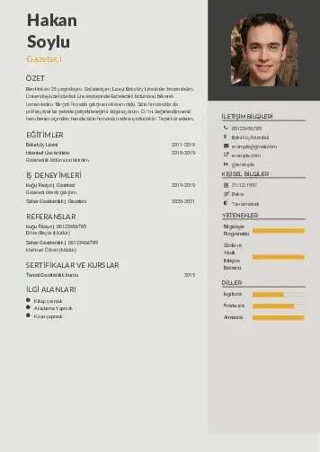 Gazeteci CV Örnekleri cv indir